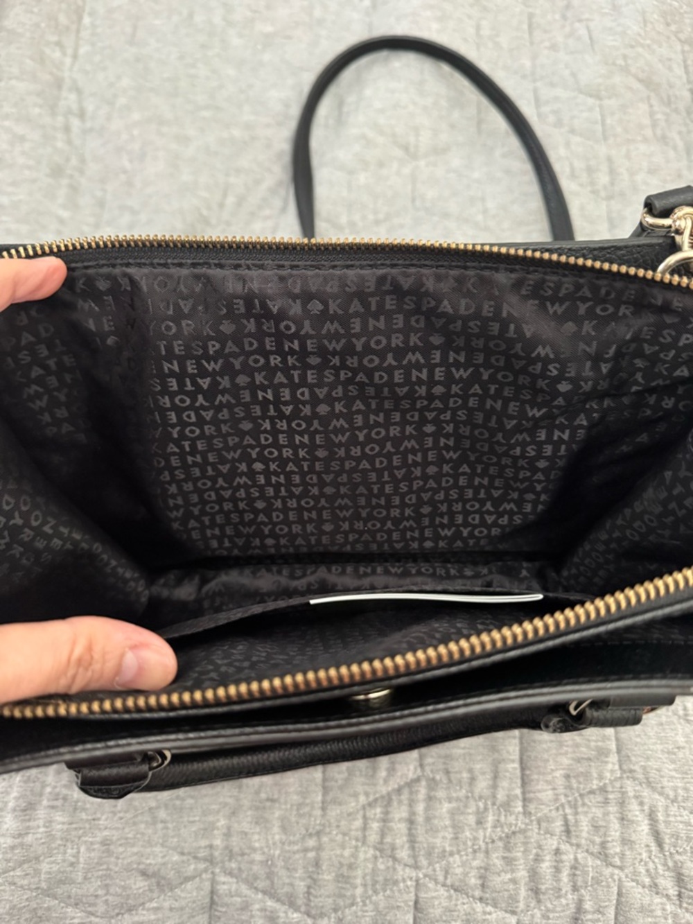kate spade Black Pebbled Leather Double-Handle Satchel with Gold Hardware - Picture 2 of 4